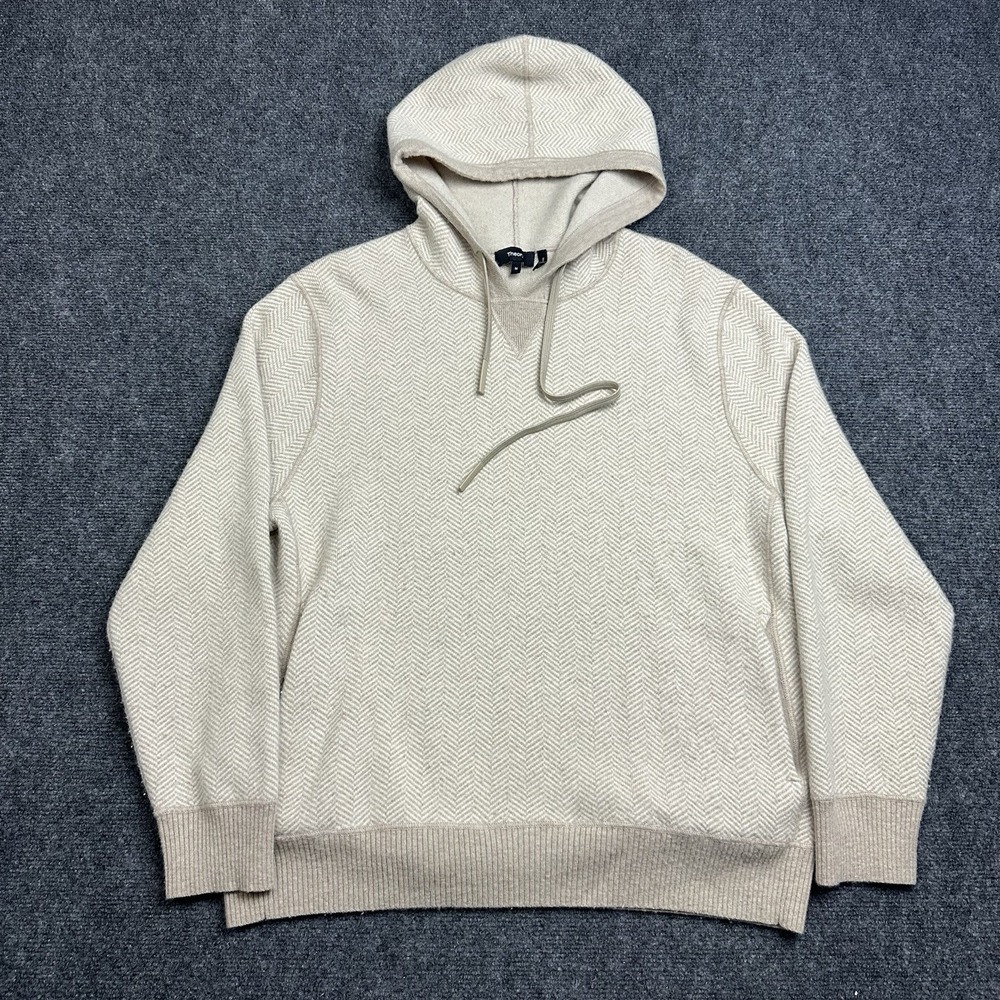 Theory Alcos Herringbone Wool-Blend Hoodie Neutrals Beige Pullover Men's Medium